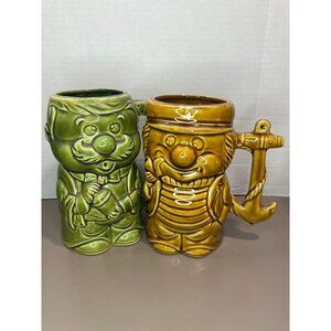 Vintage Enesco Gold Pirate and Green Bar Tender Ceramic Mug Steins